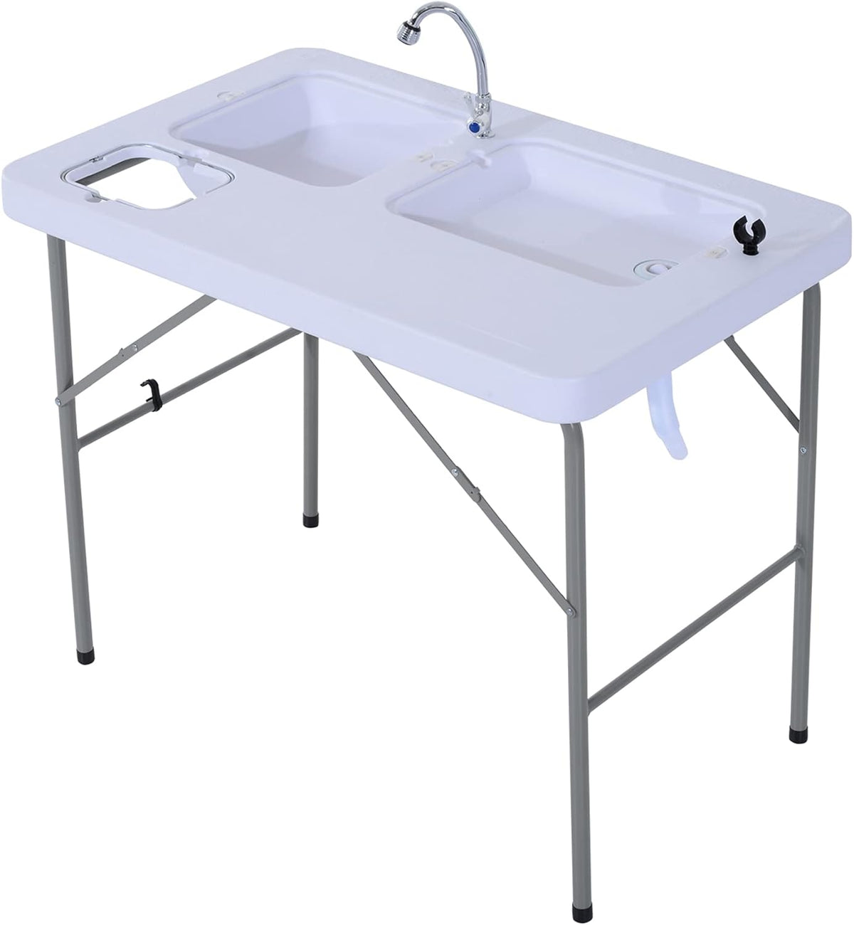 Portable Folding Camping Sink Table with Faucet and Dual Water Basins Y33853
