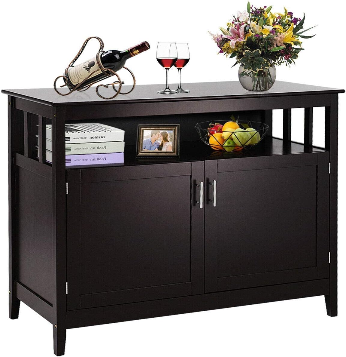 White Kitchen Storage Sideboard Buffet Cabinet with Open Shelf B500
