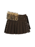 Lace Up Fur Belt Mini Skirt Q31785