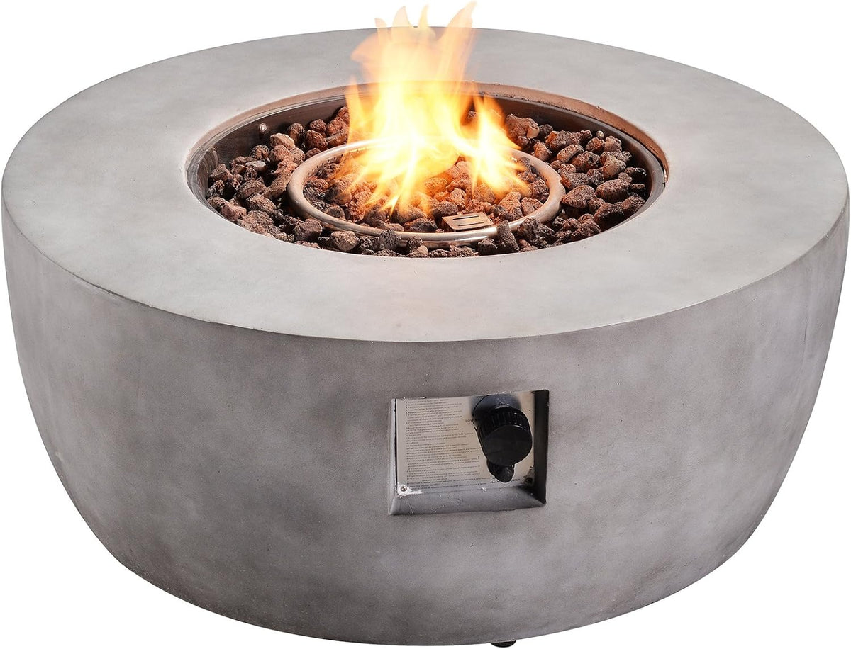 Light Gray 36 inch Propane Gas Fire Pit Table with PVC Cover and Lava Rocks N58440
