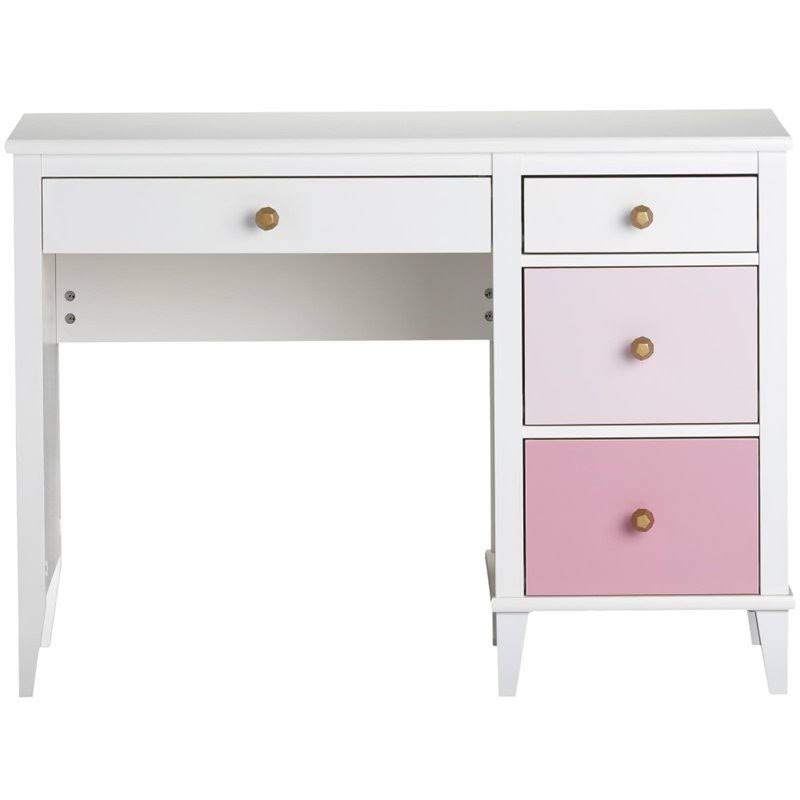 2 Piece Kids Bedroom Set with Bookcase and Desk in White and Pink J5570