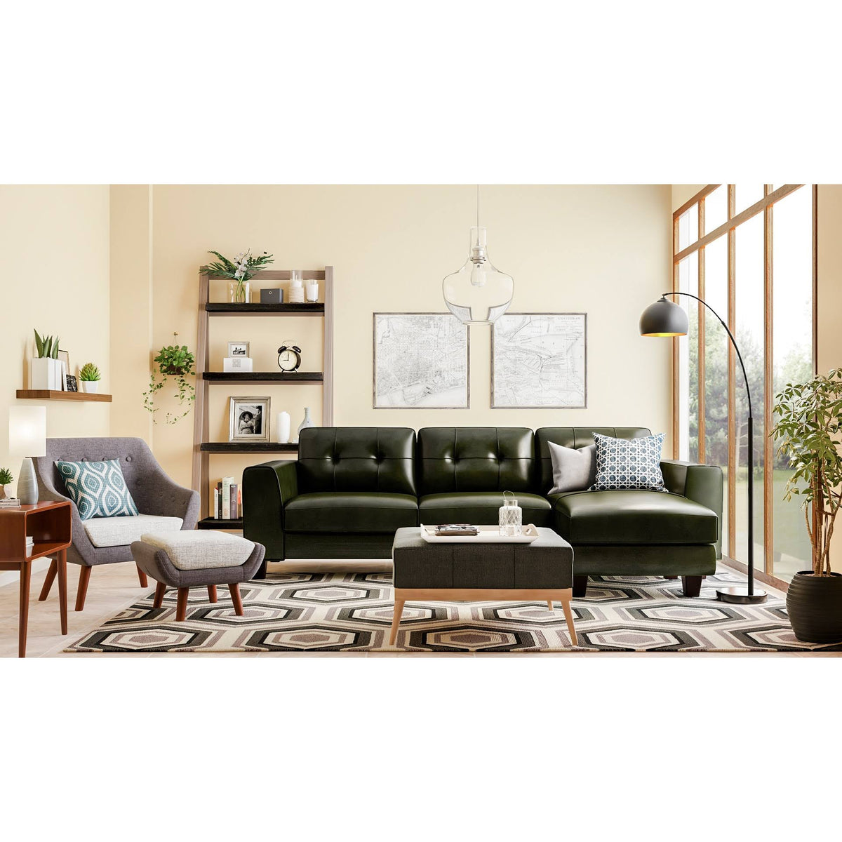 Dark Grey Tufted Fabric Square Ottoman V9804