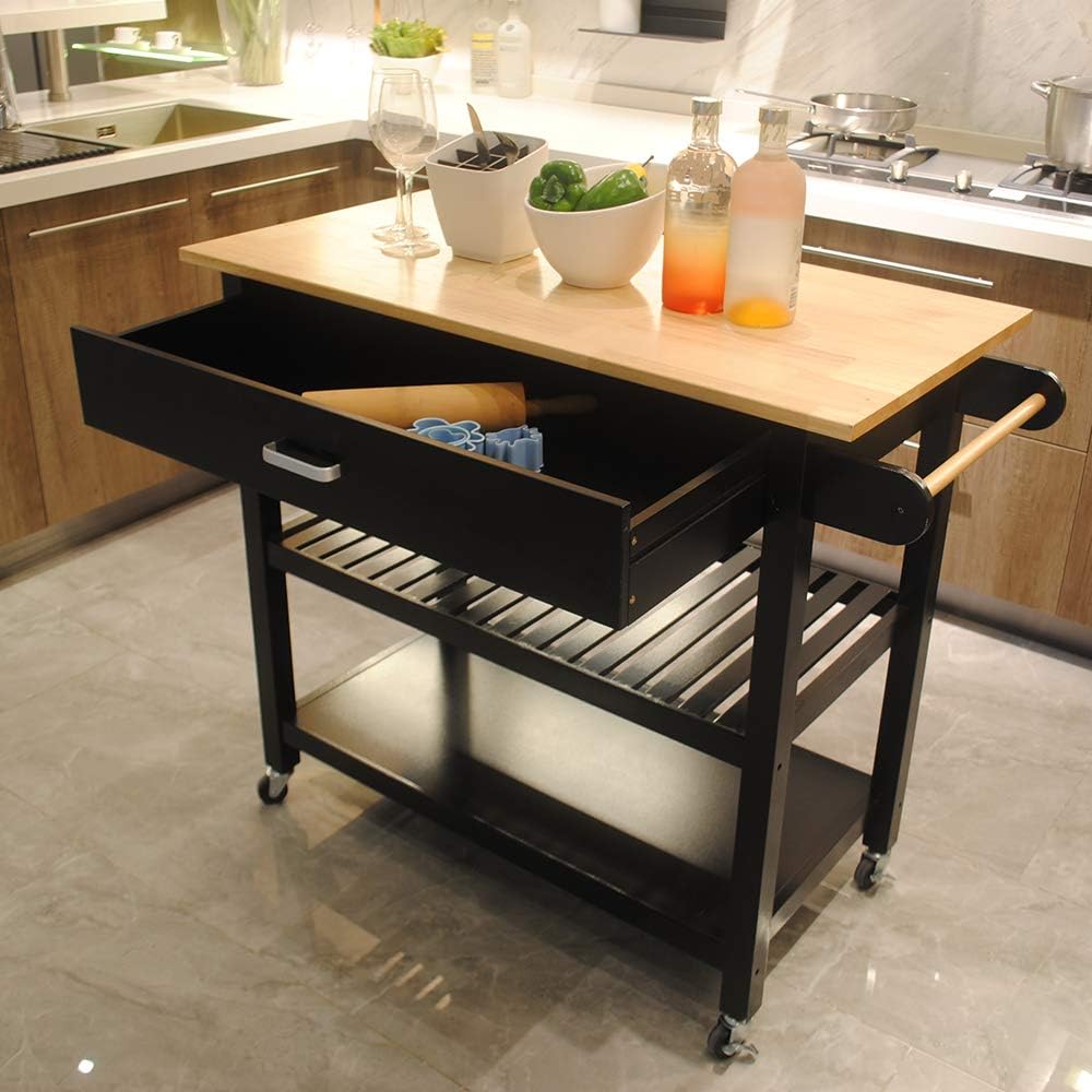 Kitchen Island Cart on Wheels with 2 Drawers and 2 Shelves H4501