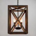 Square Wood & Iron 4-Light Chandelier Y1071