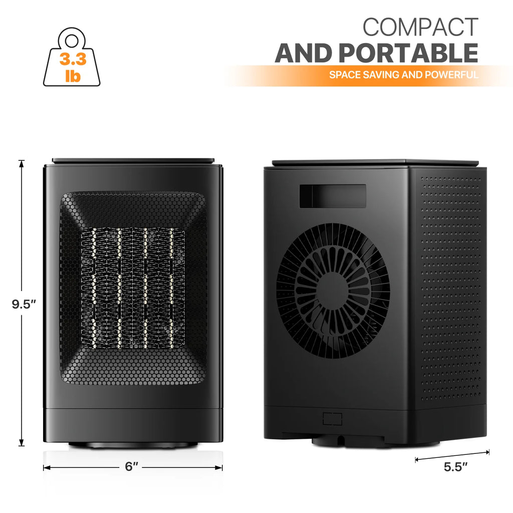 1500W PTC Electric Space Heater with Timer, Black V828