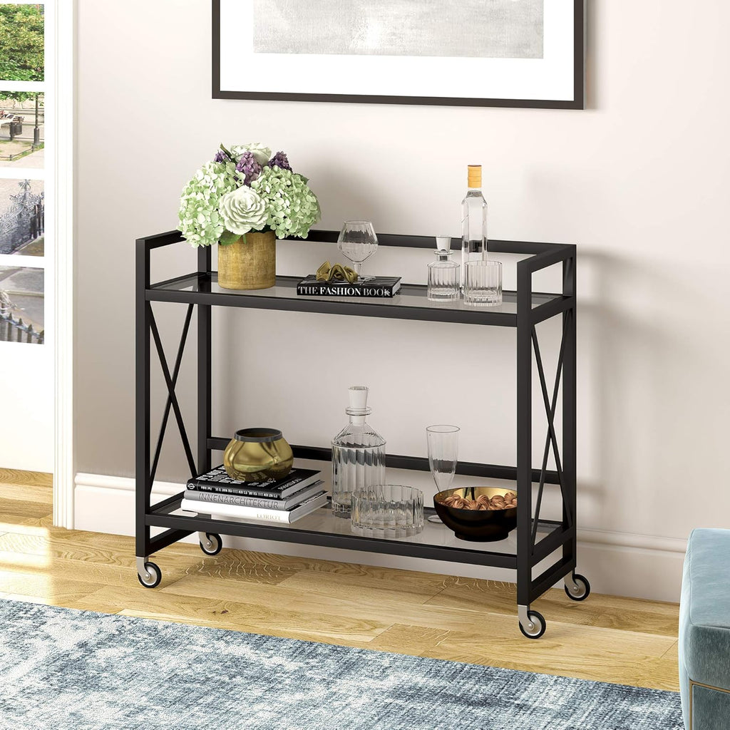 Metal Bar Cart with Glass Shelf S520434