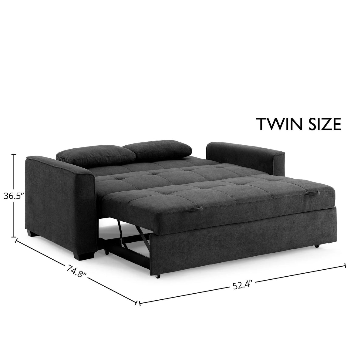 Charcoal Chenille Twin Size Sleeper Sofa with Accent Pillows W222263