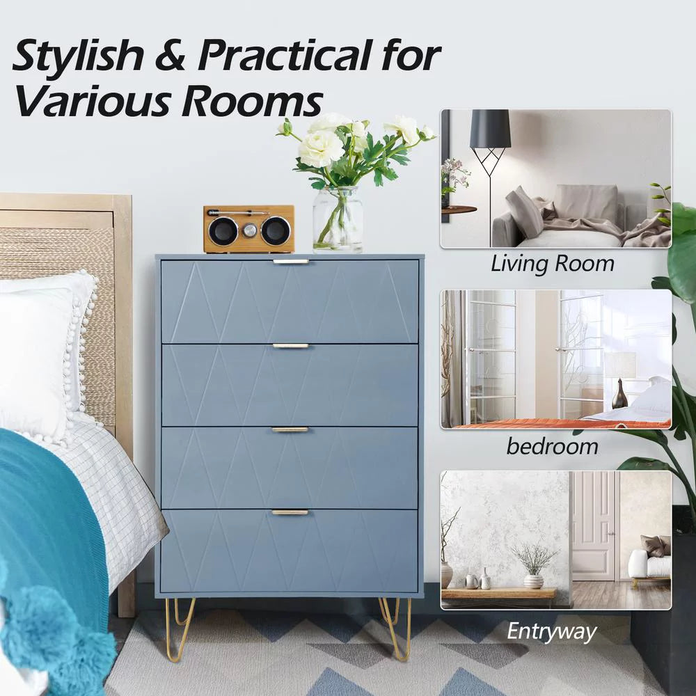 Blue 4 Drawer Wood Dresser Cabinet C211