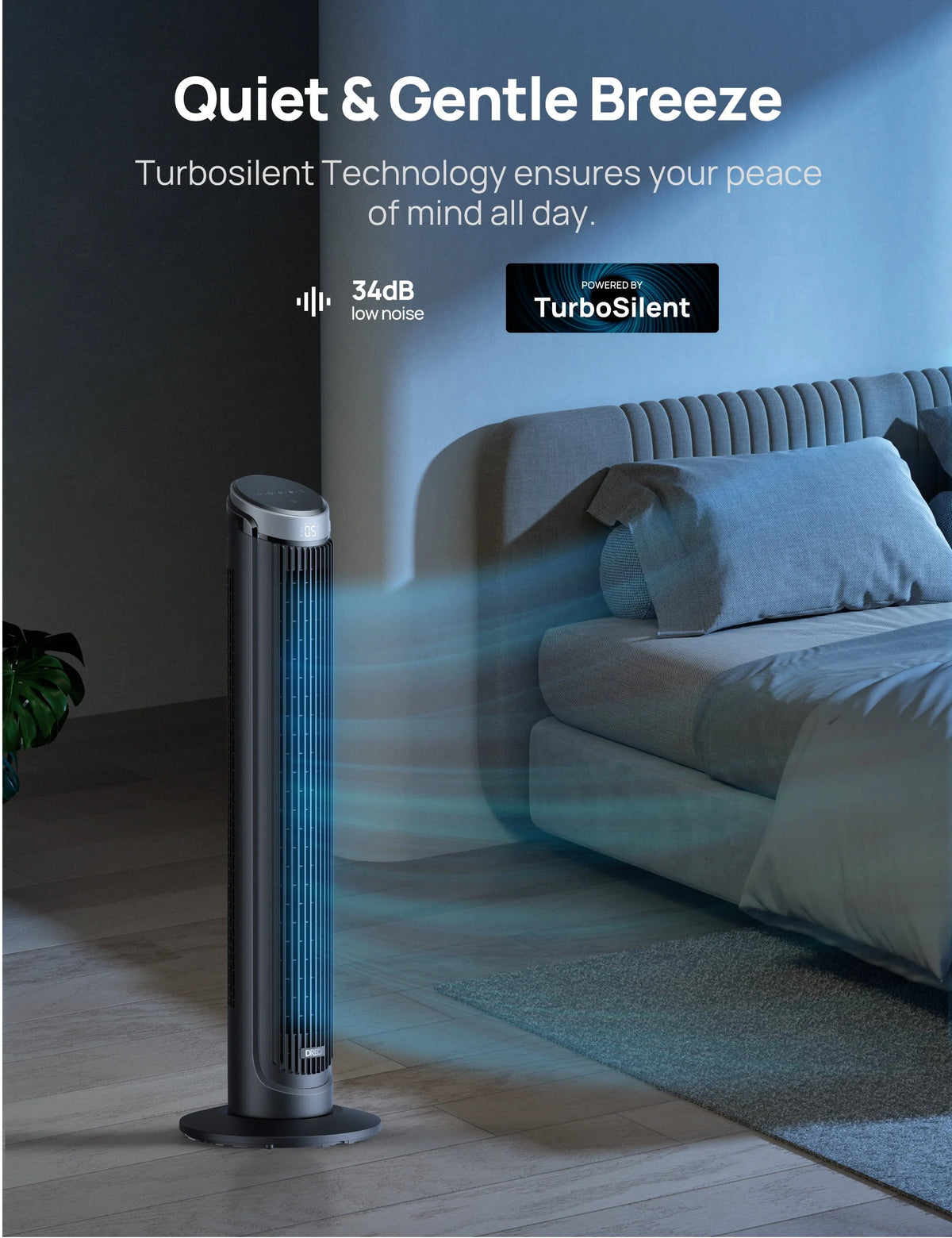 90° Oscillating Tower Fan with Remote, 4 Modes, 12H Timer, 40 Inch P8190