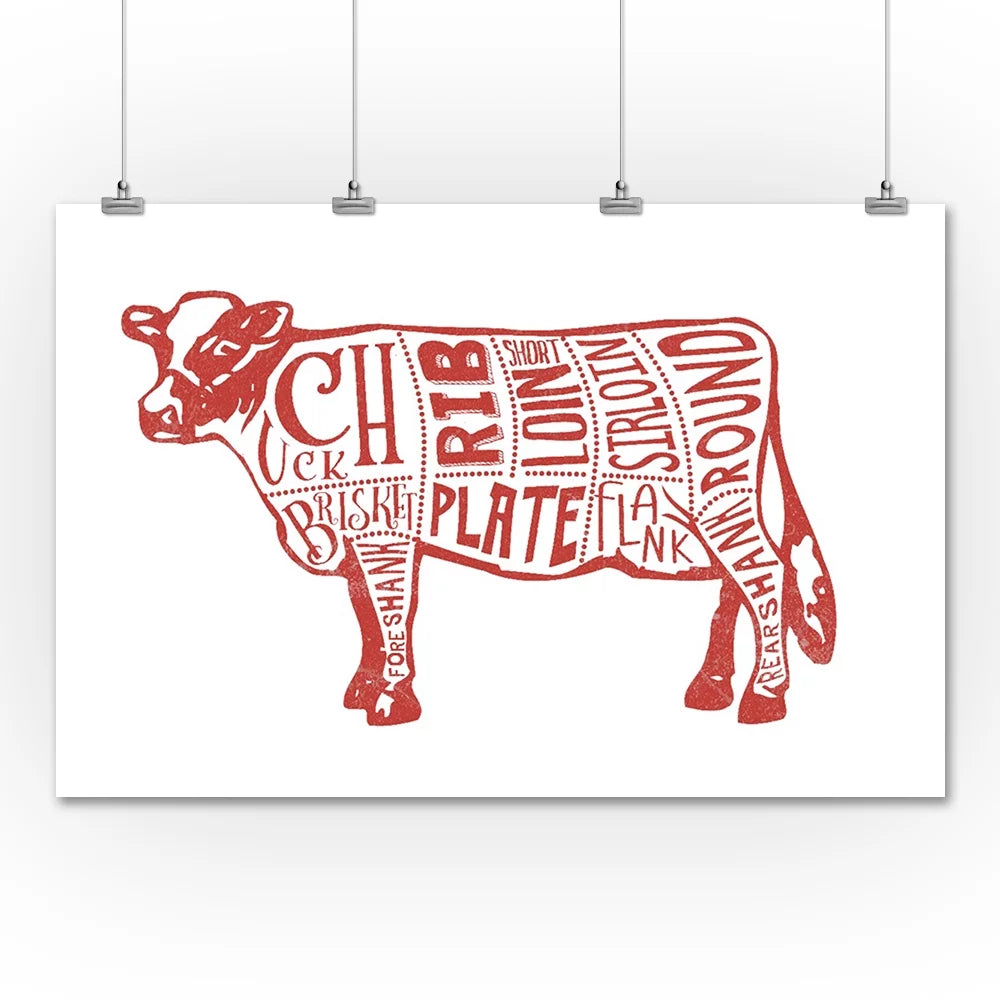 Beef Butchers Block Meat Cuts Giclee Art Print J269