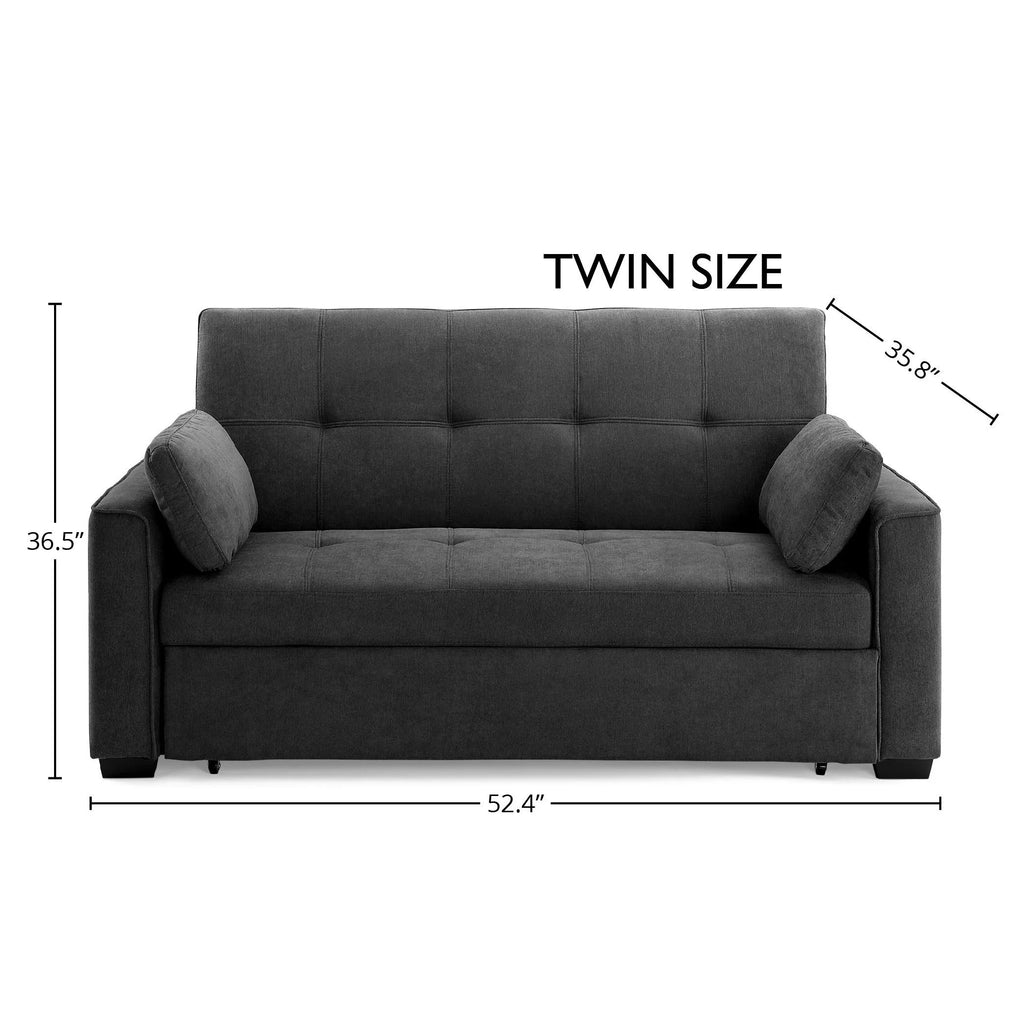 Charcoal Chenille Twin Size Sleeper Sofa with Accent Pillows W222263