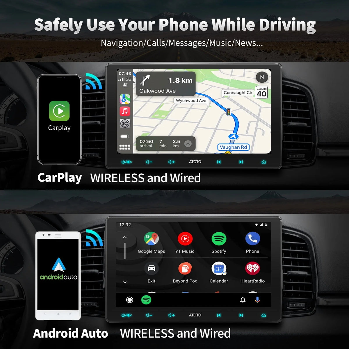 10.1 inch QLED Double Din Car Stereo with Wireless Apple Carplay & Wireless Android Auto G8866