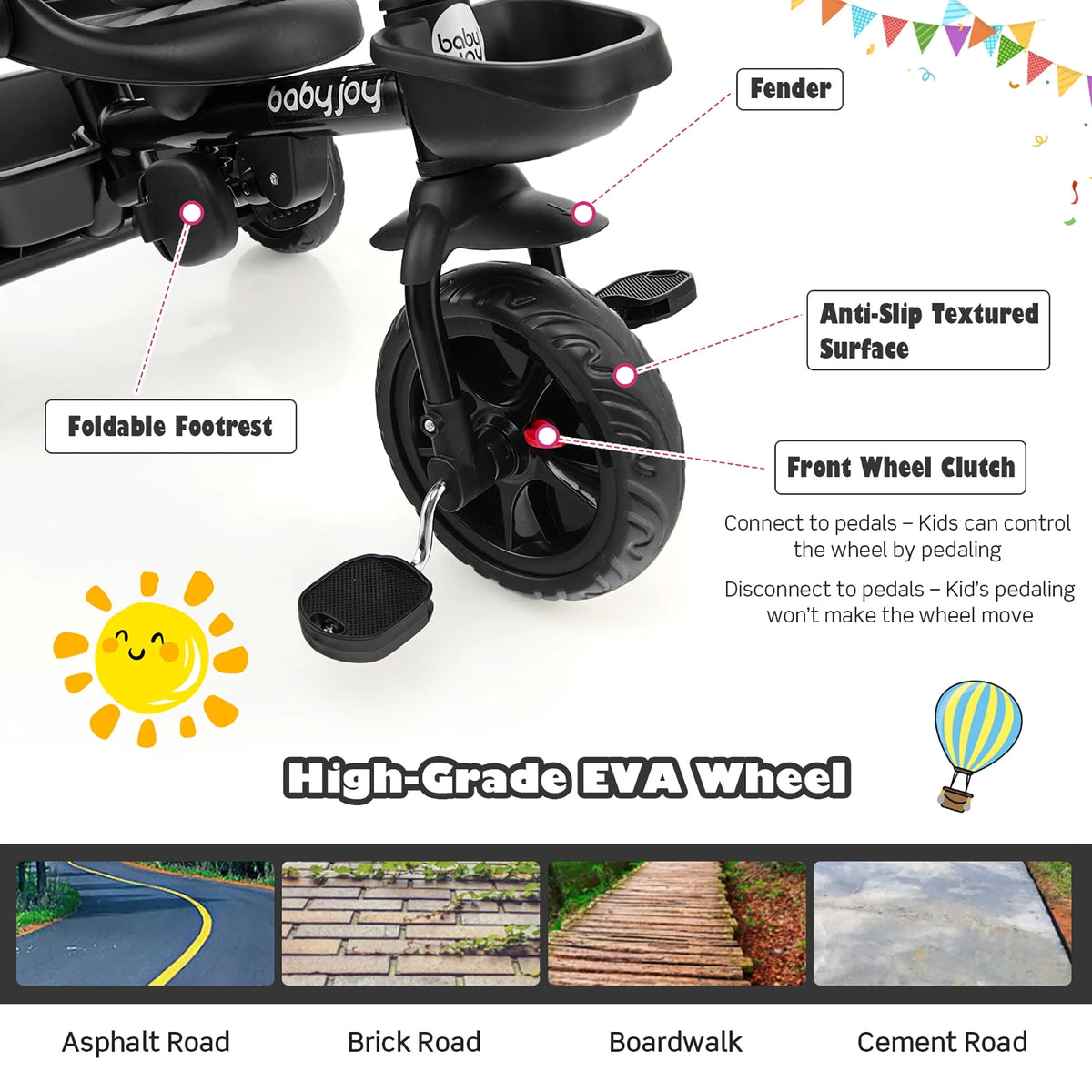 4-in-1 Toddler Tricycle with Adjustable Push Handle C466011
