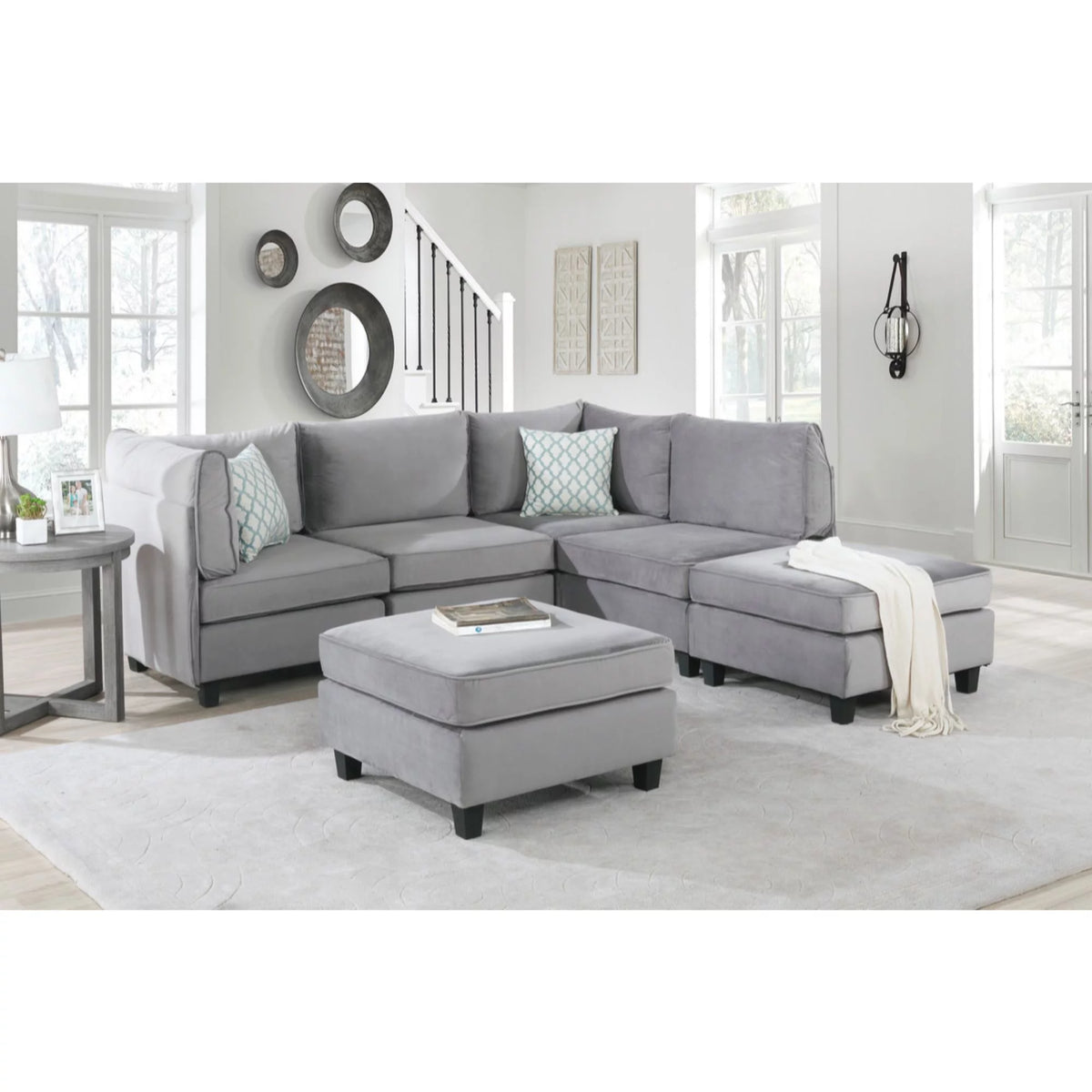 Gray Velvet 6Pc Modular Reversible Sectional Sofa O970877