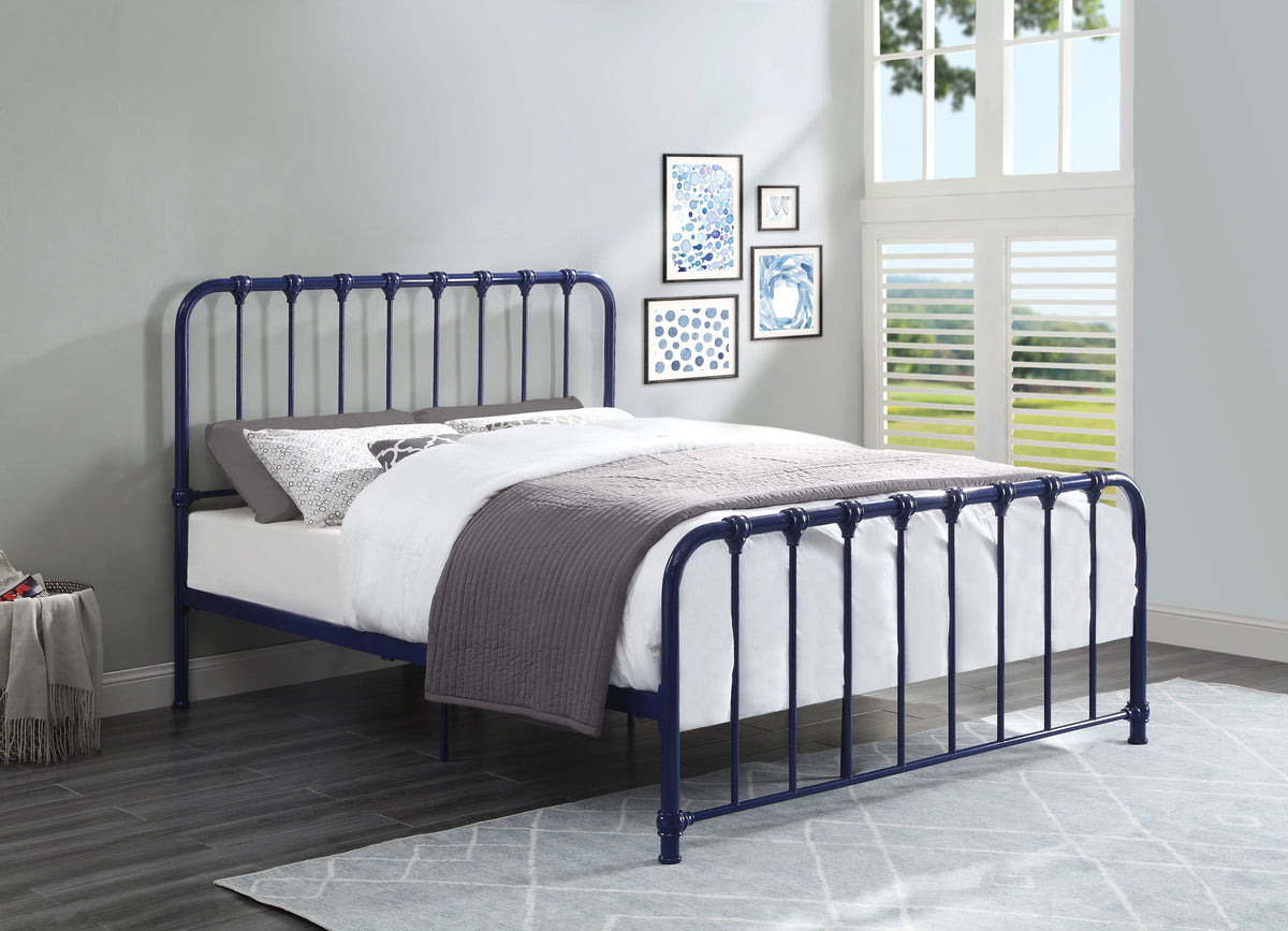 Queen Blue Metal Platform Bed M3407