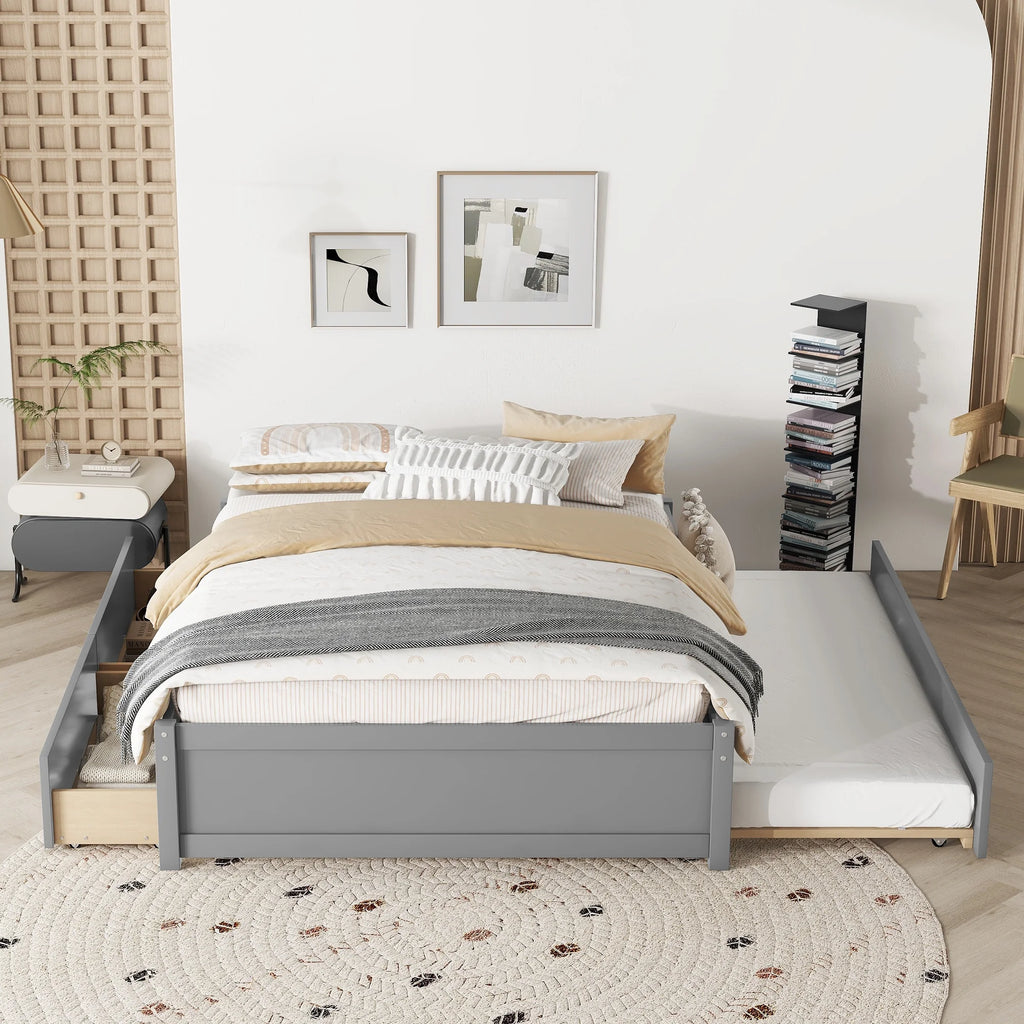 Beige Queen Size Upholstered Platform Bed Frame with Wooden Slats X91000