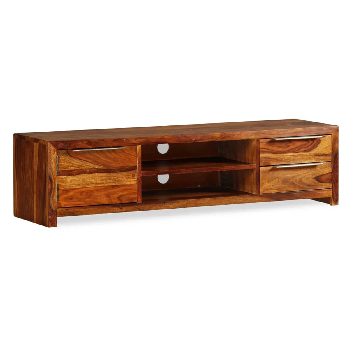 Sheesham Wood TV Stand with Door Cabinet and 2 Storage Drawers Z6028
