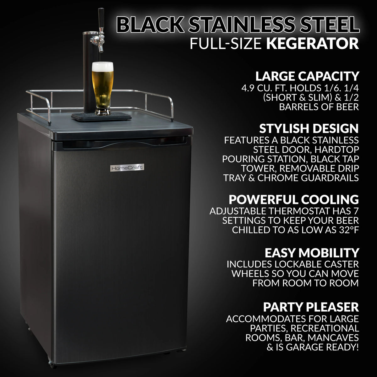 4.9 Cu. Ft. Black Stainless Steel Kegerator Draft Beer Dispenser A1292