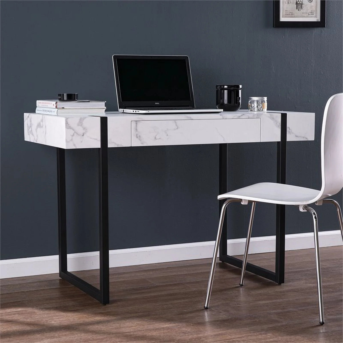 Black Desk with White Faux Marble H16335