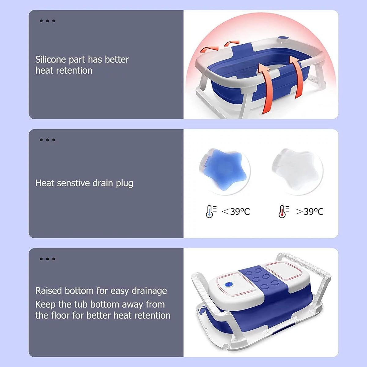 Collapsible Baby Bathtub with Thermometer, Cushion and Bath Net N506
