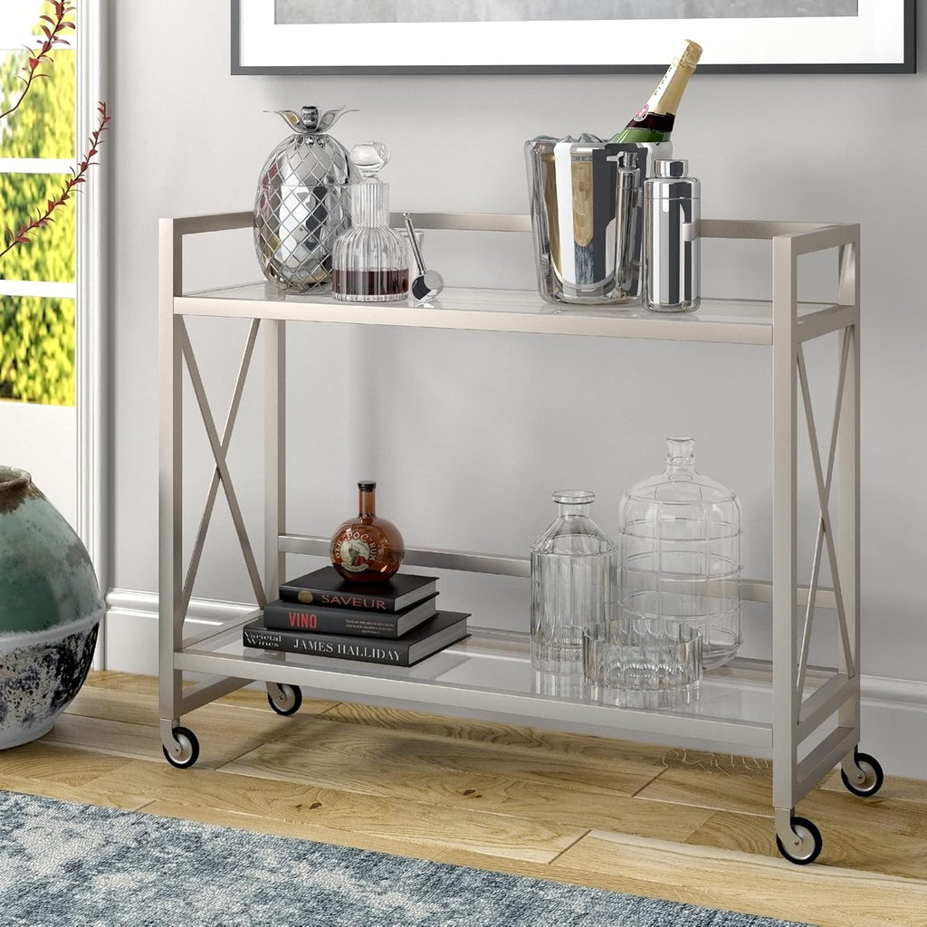Metal Bar Cart with Glass Shelf S520434