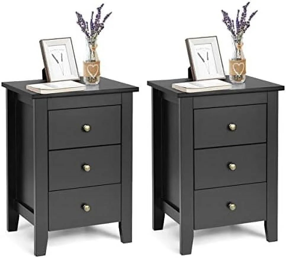 White 3 Drawer Wood Nightstand C291384