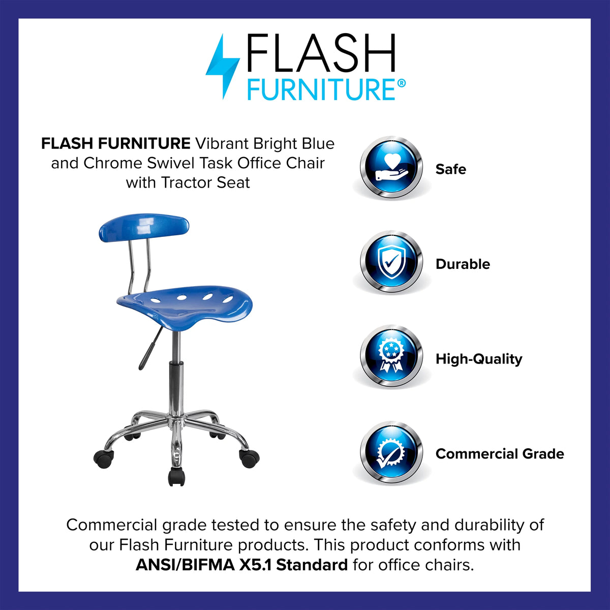 Bright Blue and Chrome Swivel Task Office Chair G4275