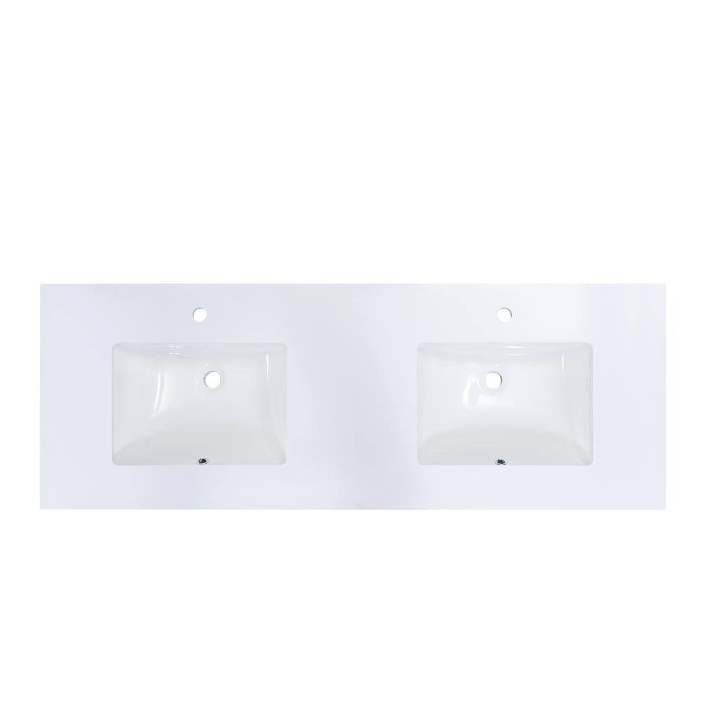 61 in. White Double Basin Vanity Top with White Basins T58827