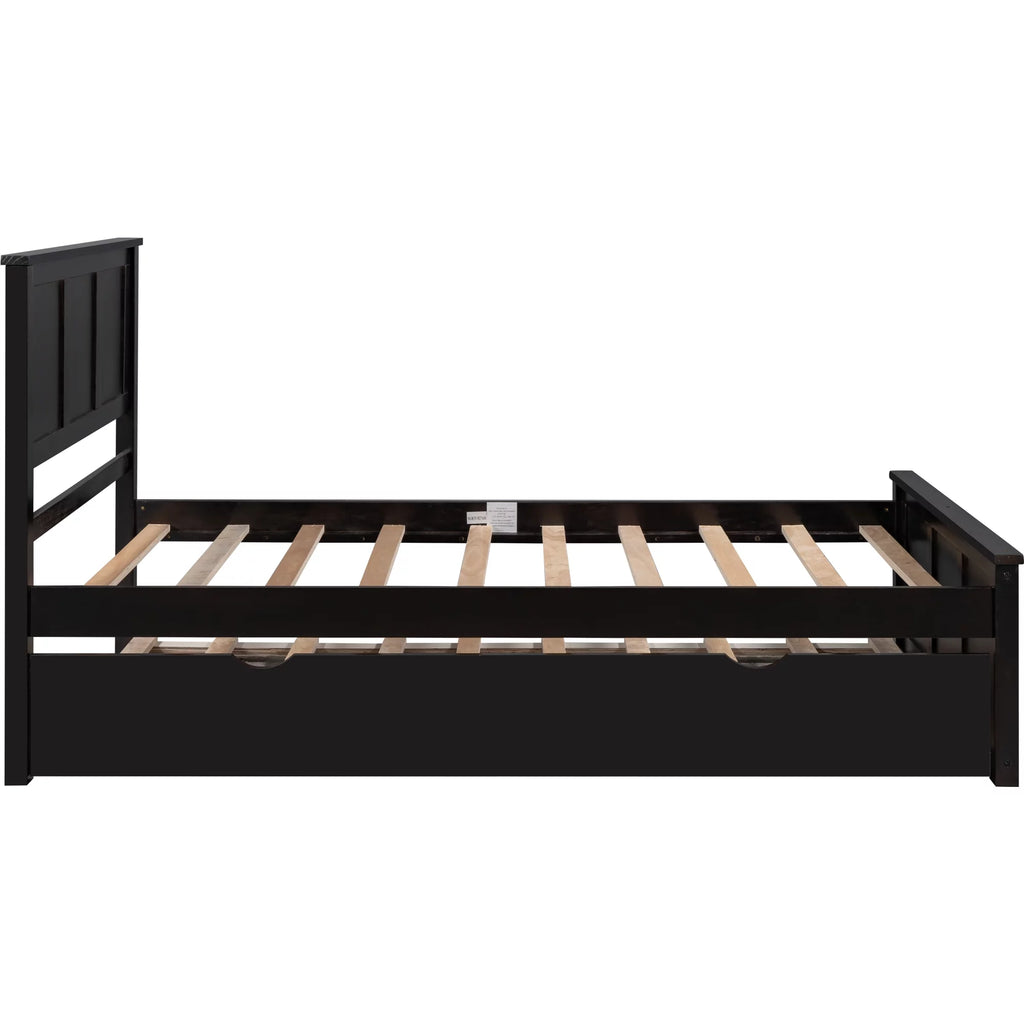 Wood Twin Platform Bed with Headboard & Trundle P618