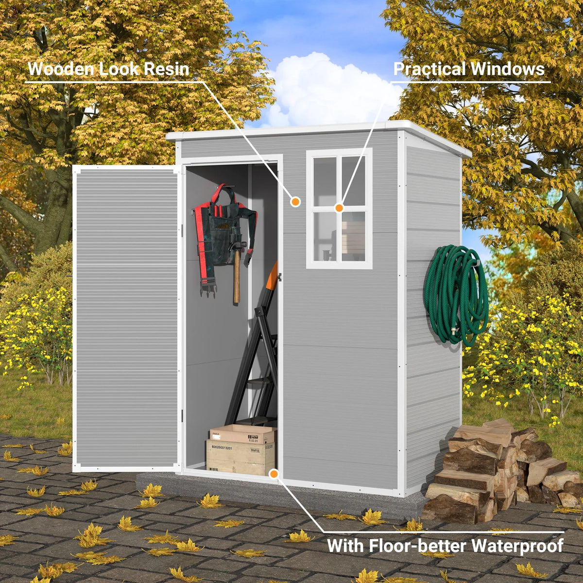 5x3 FT Resin Outdoor Storage Shed with Lockable Door U434