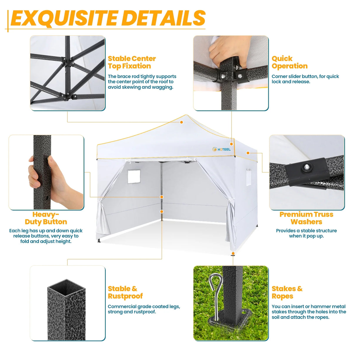 10x10 Pop Up Canopy with 4 Removable Sidewalls and Carry Bag F77854