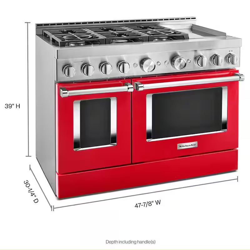 Passion Red Smart Double Oven Gas Range with Griddle P74048