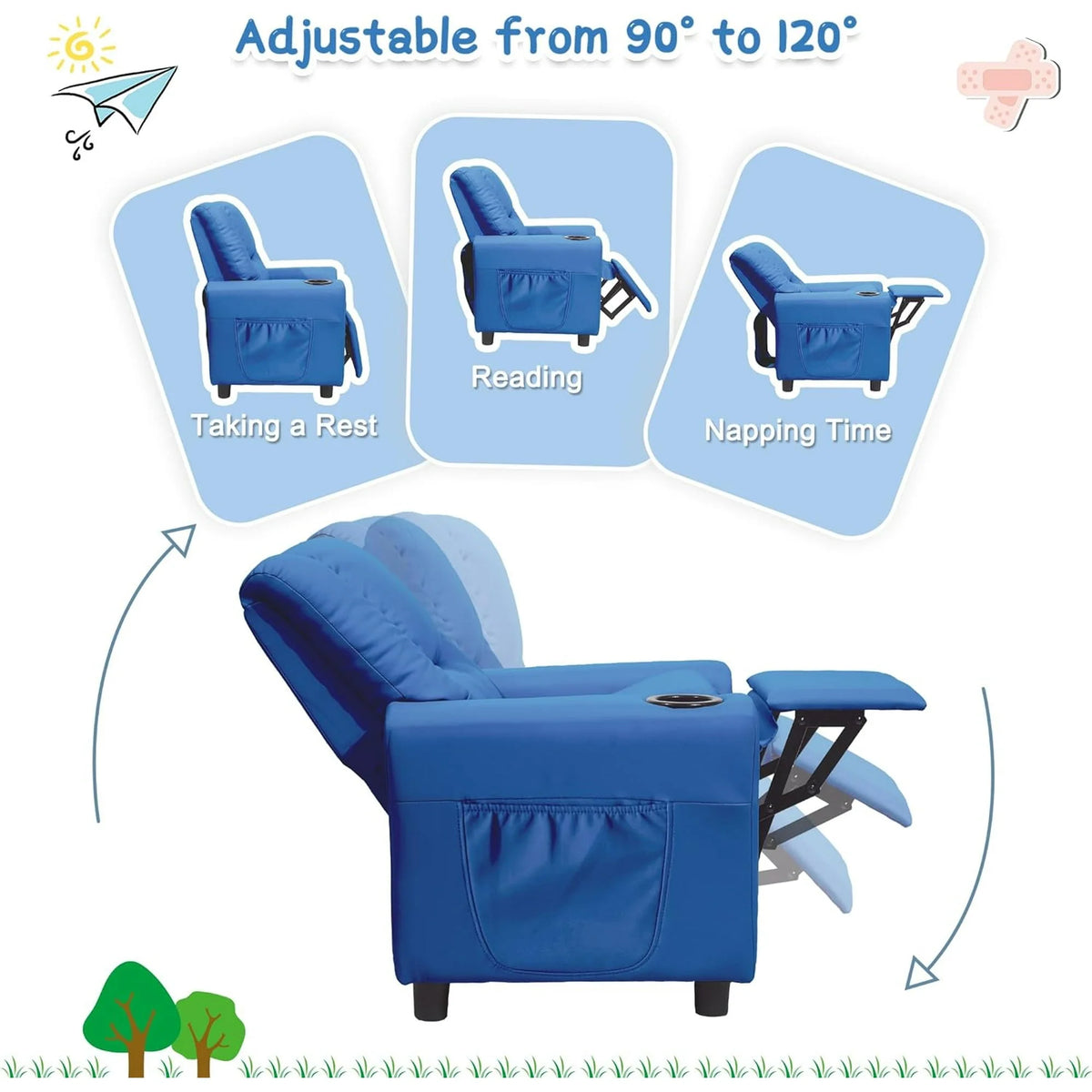 Kids Recliner Chair with Cup Holder Navy Blue N37300
