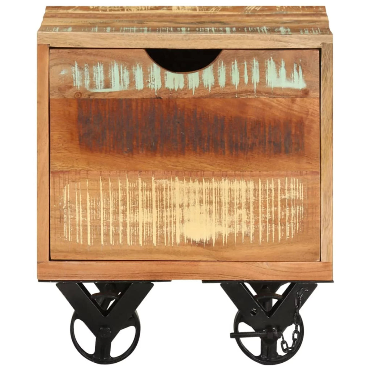 Side Table with Storage Drawer and Wheels Reclaimed Wood K485791