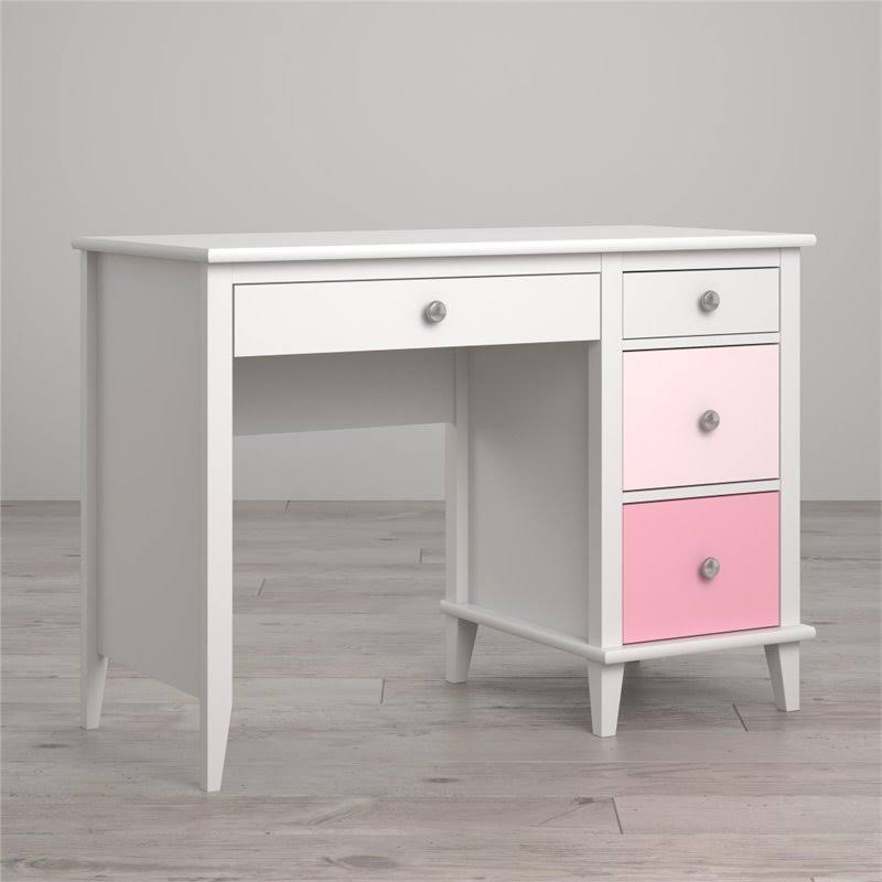 2 Piece Kids Bedroom Set with Bookcase and Desk in White and Pink J5570