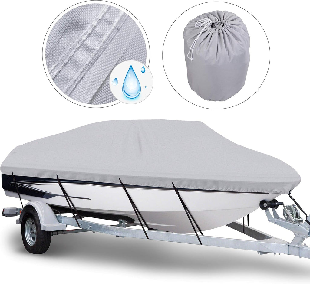 Waterproof Trailerable Boat Cover, Fits 17-19 ft V-Hull Tri-Hull Runabouts X600710
