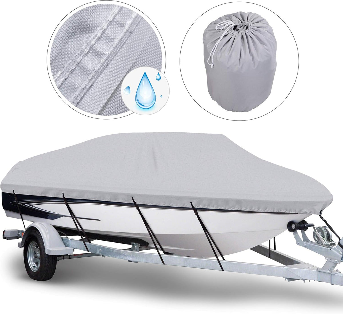 Waterproof Trailerable Boat Cover, Fits 17-19 ft V-Hull Tri-Hull Runabouts X600710