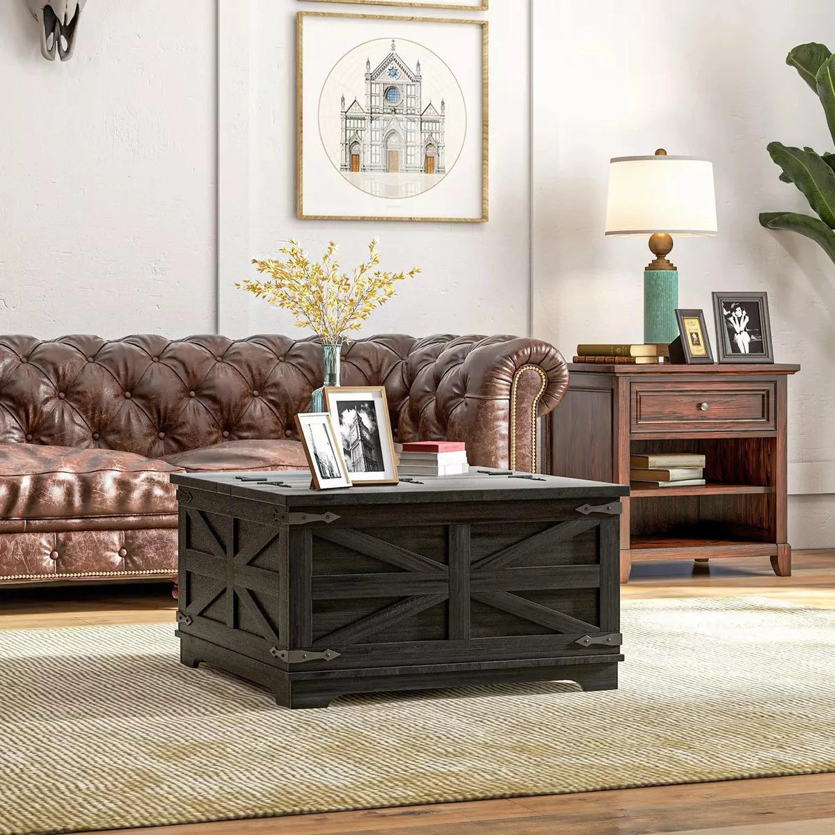 Black Square Coffee Table with Flip Top Storage S346
