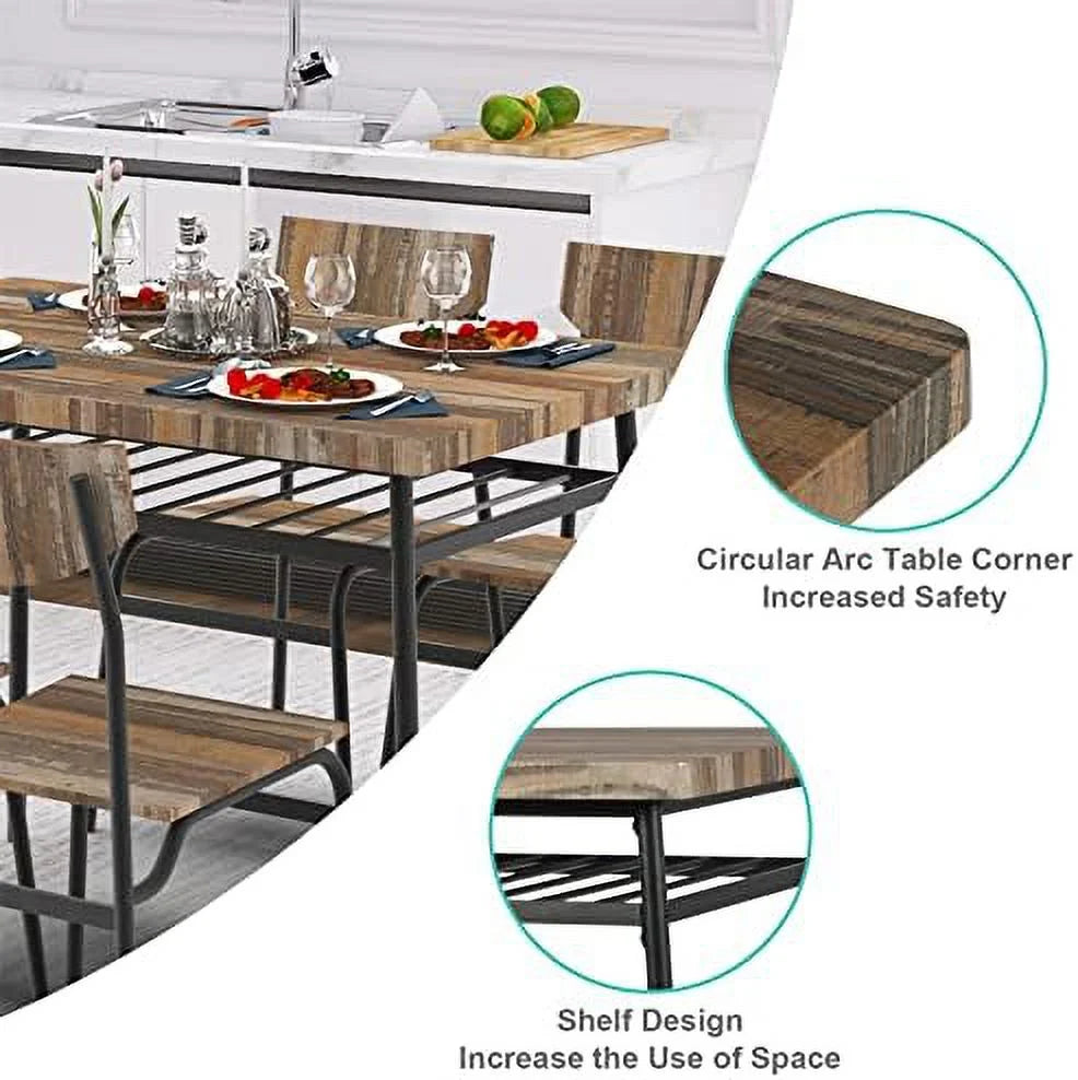 6 Piece Dining Table Set with 4 Chairs and Bench D35854