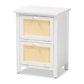 White Wood and Rattan 2-Door Nightstand H220
