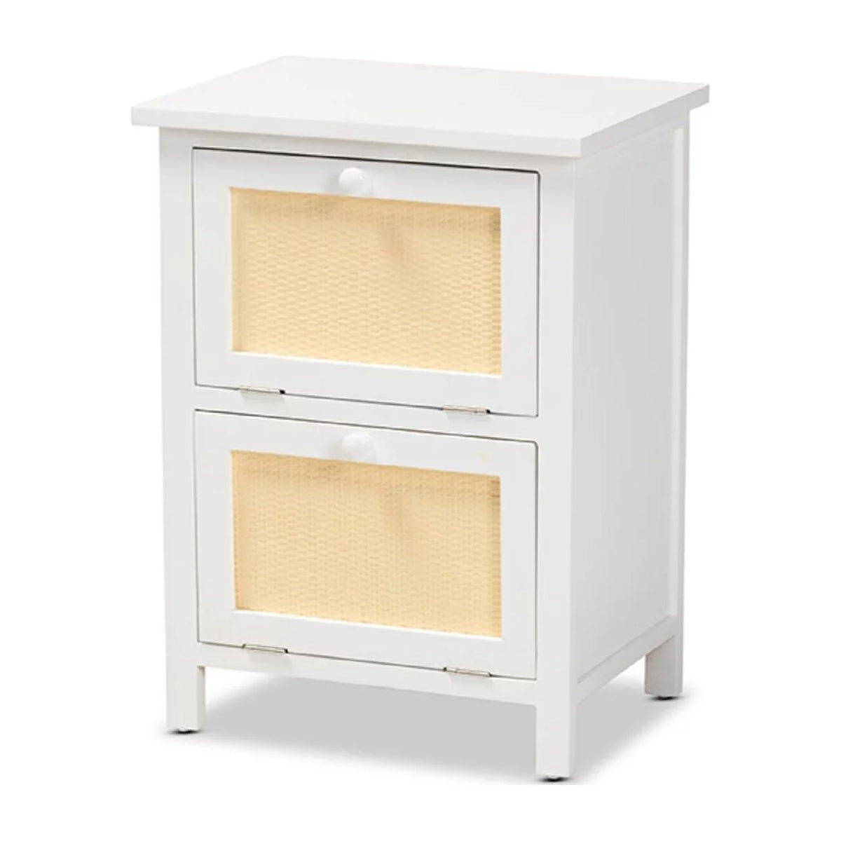 White Wood and Rattan 2-Door Nightstand H220