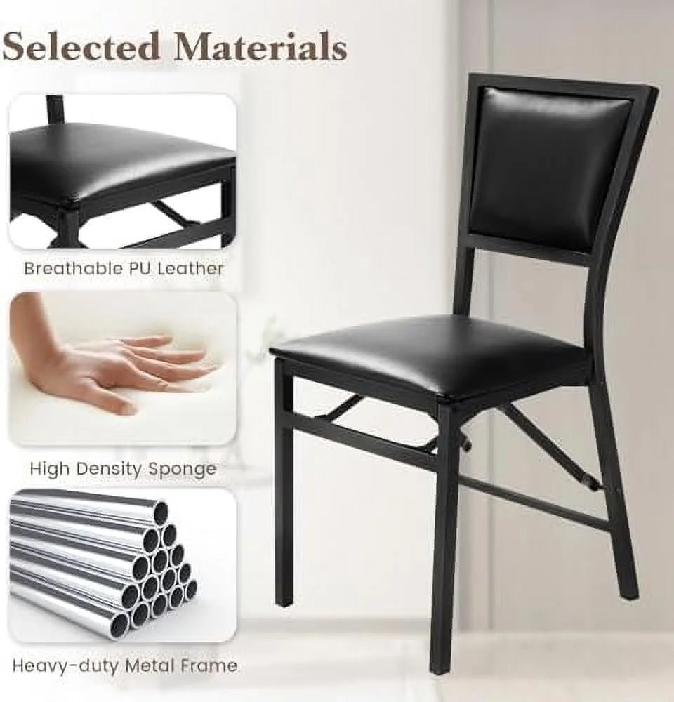 Folding Chairs Set of 4 Padded Metal Space Saving N735