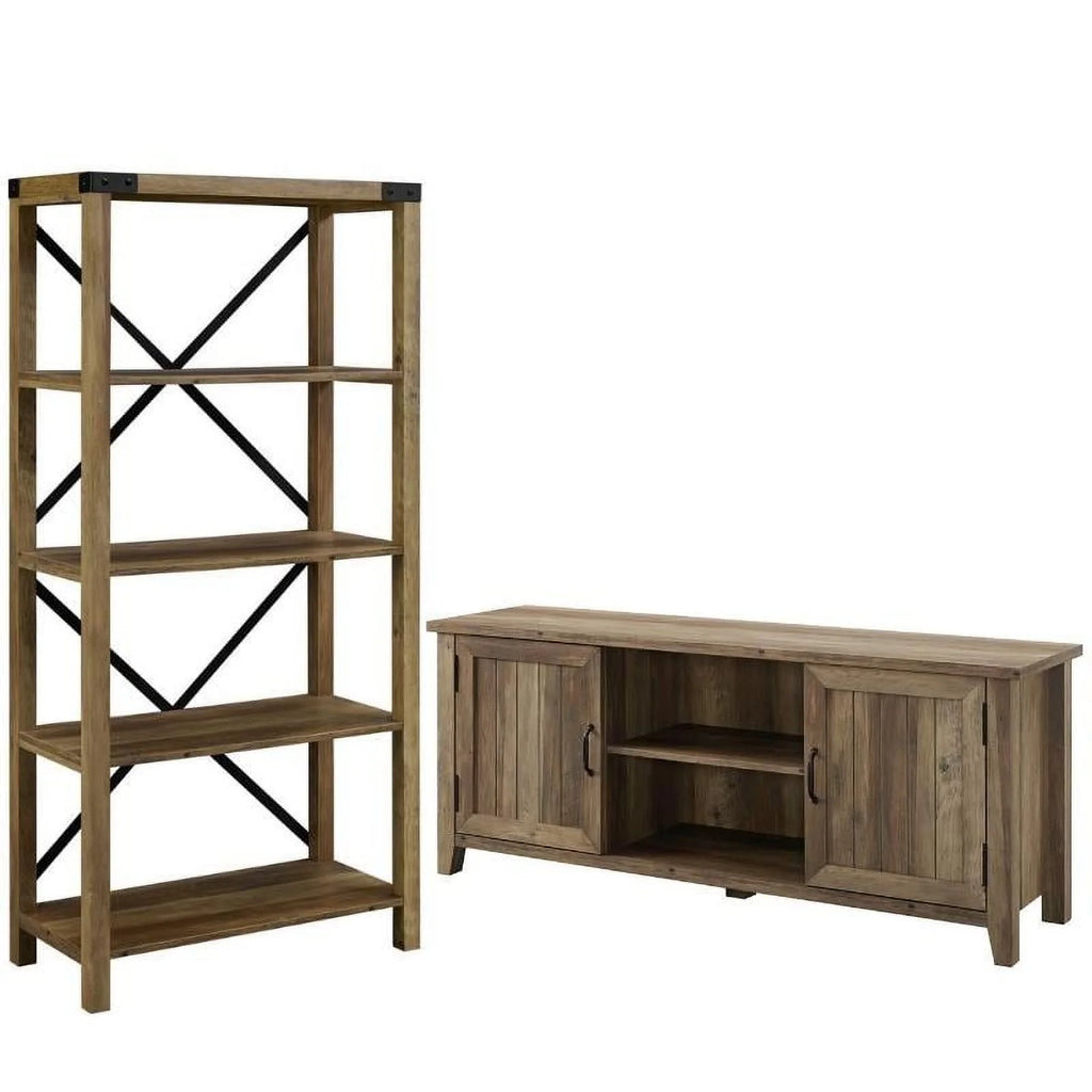 2 Piece Set with 58" TV Stand and Bookcase in Rustic Oak V122677
