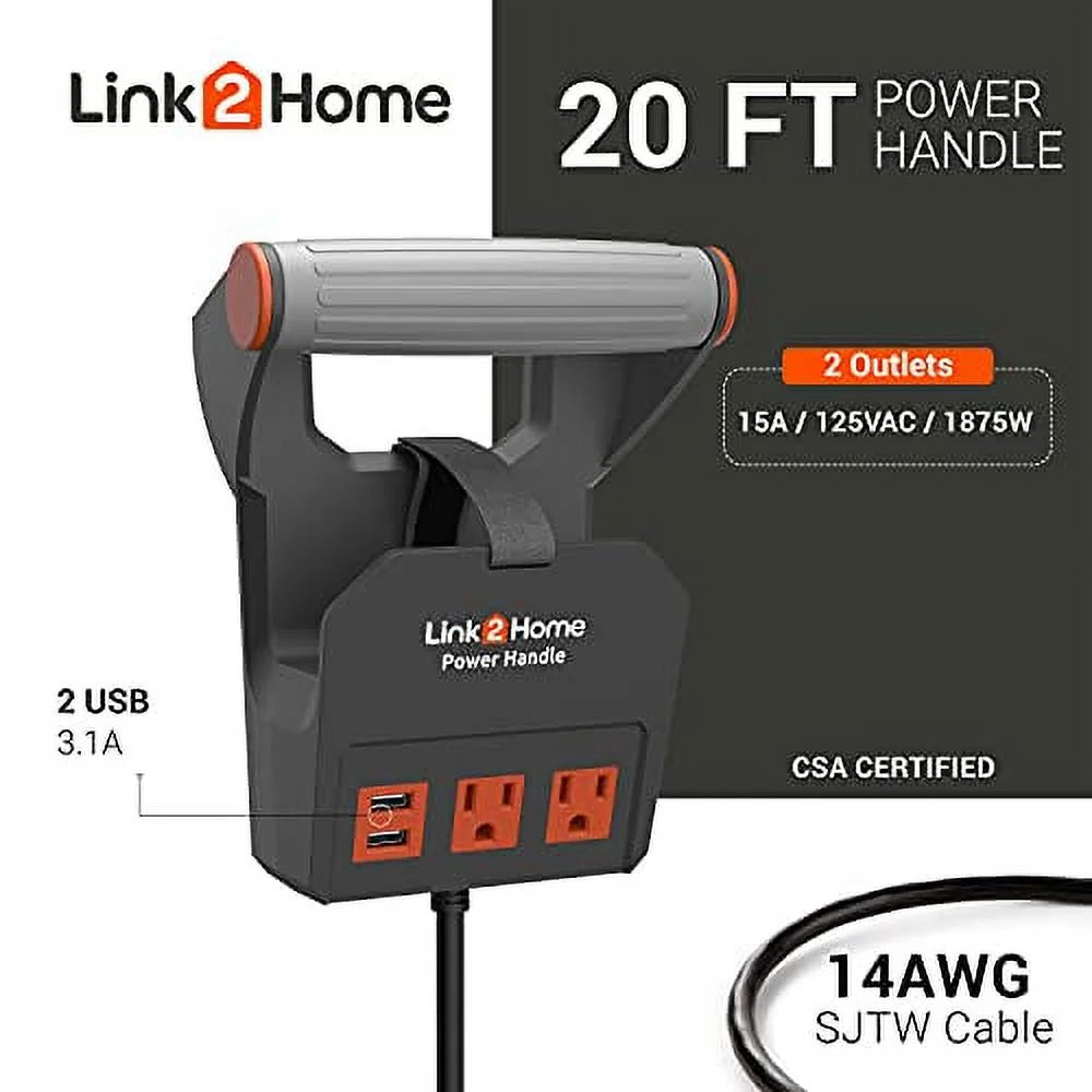 20 ft 14AWG 2 Outlets 15A Extension Cord Z1083
