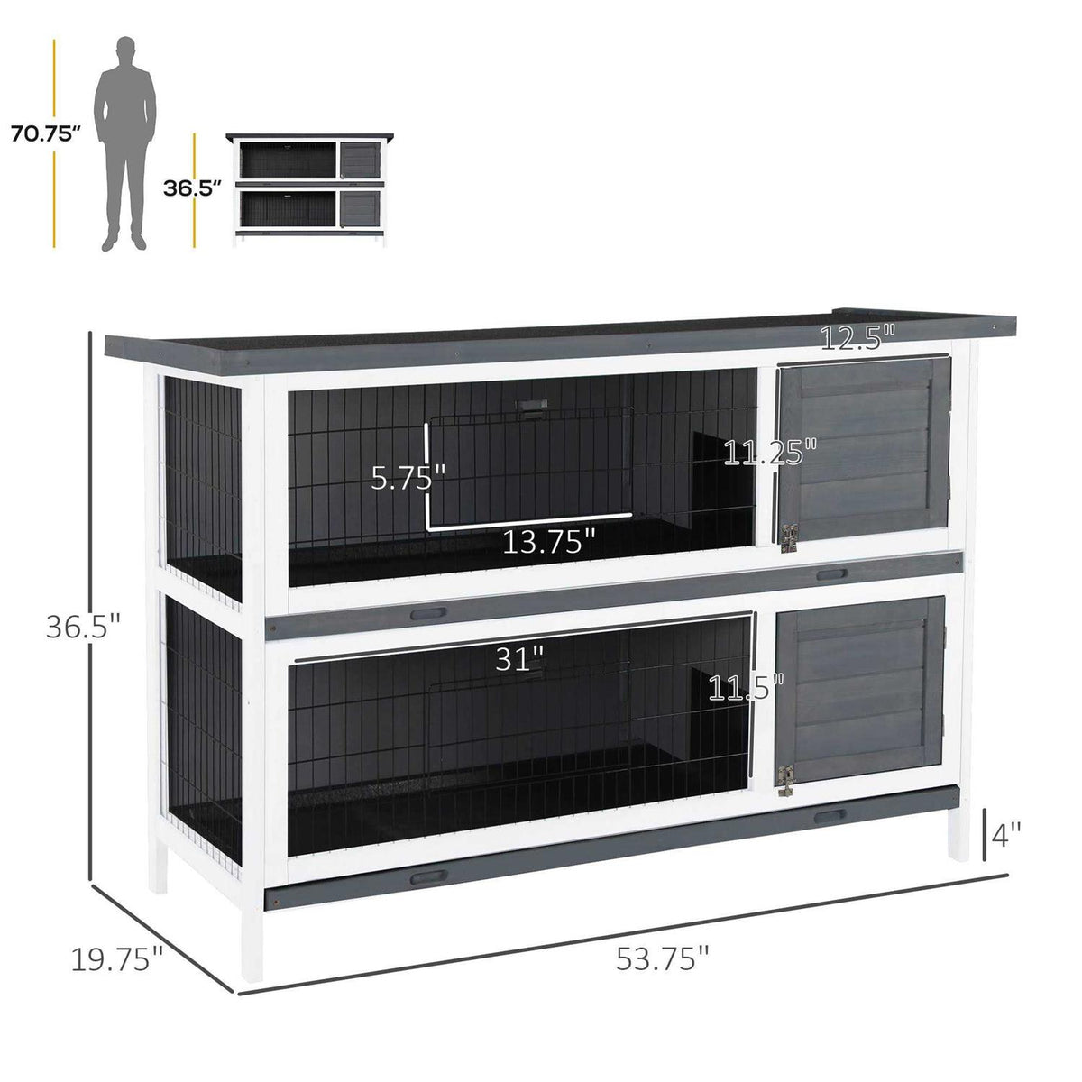 2-Story Wooden Rabbit Hutch with Lockable Doors V96940