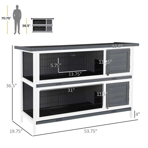 2-Story Wooden Rabbit Hutch with Lockable Doors V96940