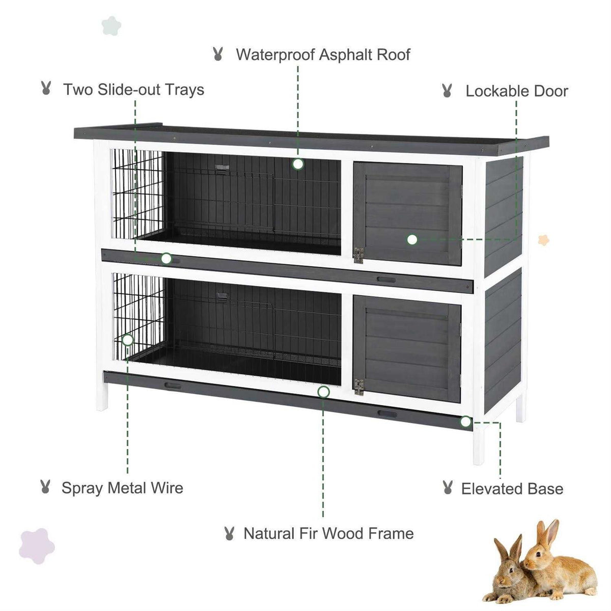 2-Story Wooden Rabbit Hutch with Lockable Doors V96940