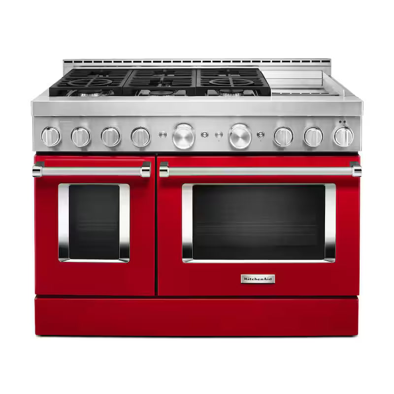 Passion Red Smart Double Oven Gas Range with Griddle P74048