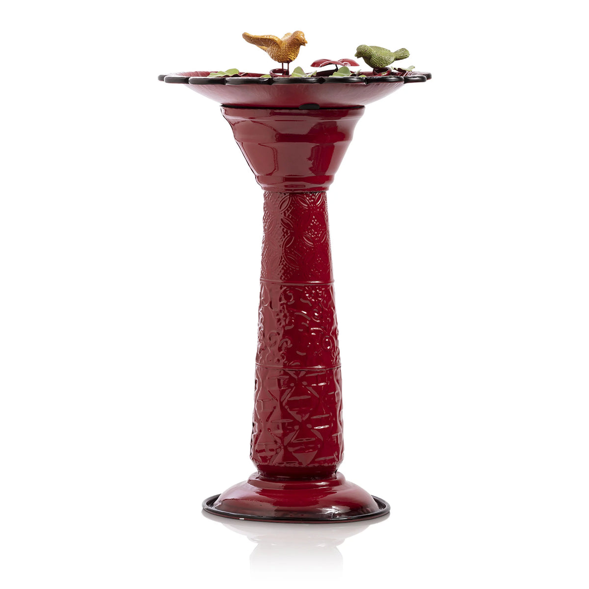 28-Inch Metal Bird Bath with Birds and Leaves, Red K93301