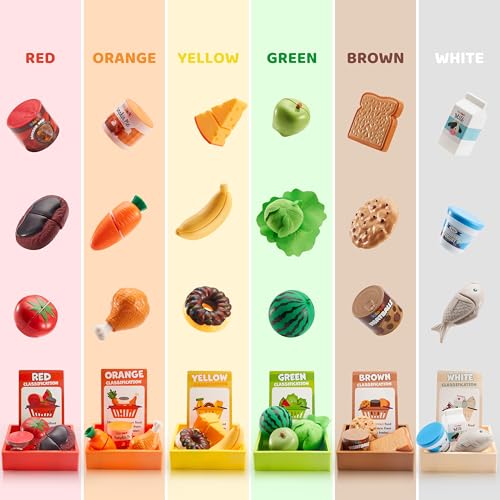 Color Sorting Play Food Set with Display Rack and 6 Boxes R73985
